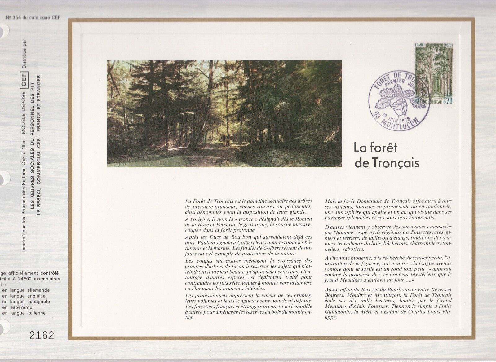 DOCUMENT CEF PREMIER JOUR 1976 LA FORET DE TRONCAIS 401548460805