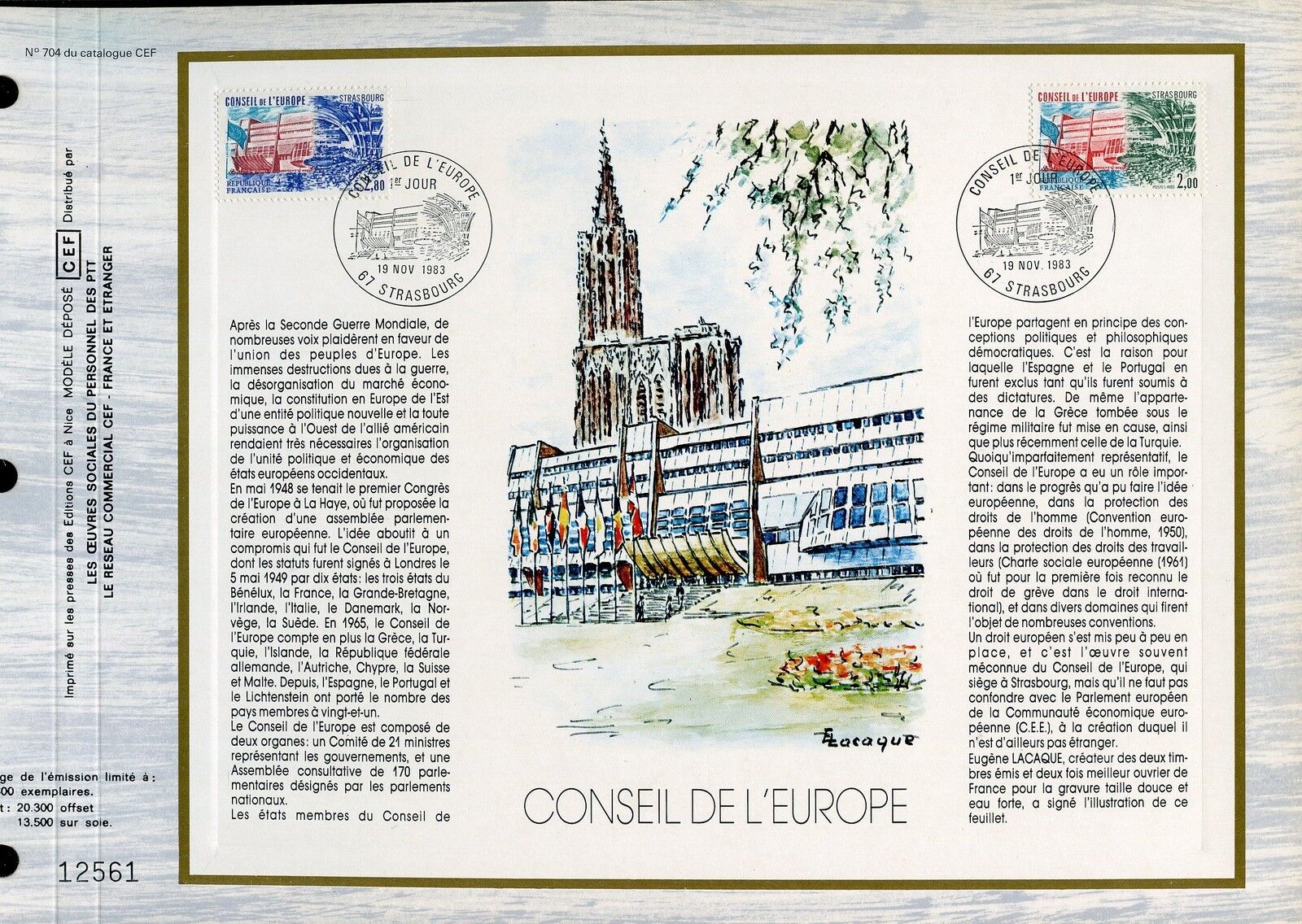 DOCUMENT CEF PREMIER JOUR 1983 TIMBRE SERVICE N 77 78 CONSEIL DE L EUROPE 401548462285