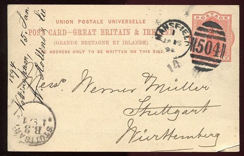 ENTIER POSTALE GREAT BRITAIN ET IRLANDE MANSFIELD 1894 120683808335