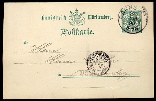 ENTIER POSTALE WURTTEMBERG CANNS 1890 110649200115