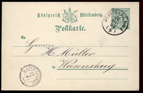 ENTIER POSTALE WURTTEMBERG STUTTGART 1892 120685005815