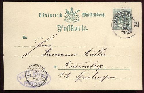 ENTIER POSTALE WURTTEMBERG STUTTGART N2 1890 120684049015