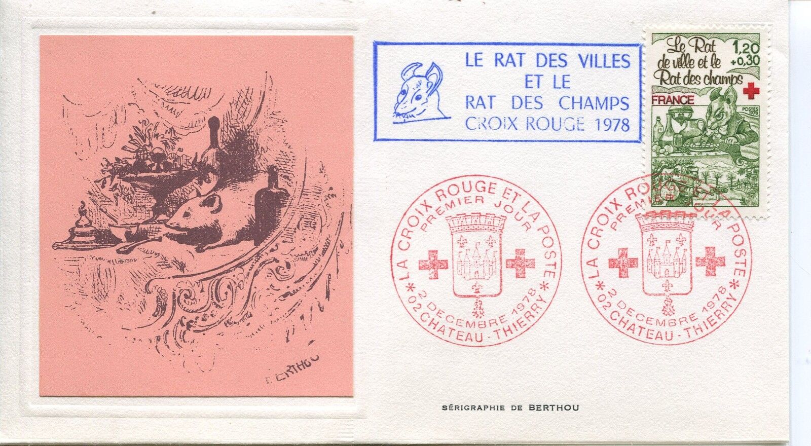 ESSAIE SERIGRAPHIE DE BERTHOU PREMIER JOUR 1978 RAT DES VILLE ET DES CHAMPS 121461860575