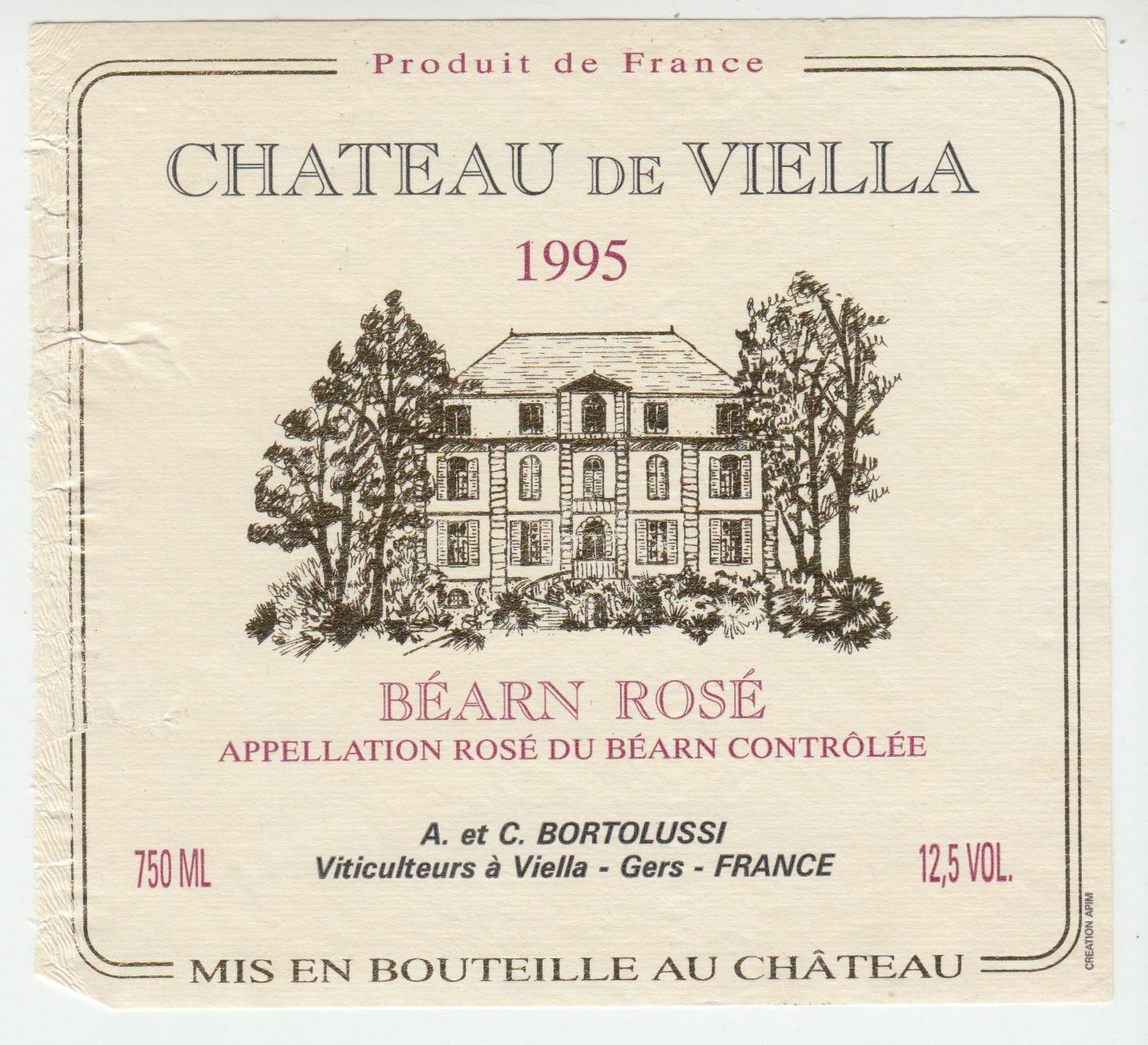 ETIQUETTE DE VIN BEARN ROSE CHATEAU DE VIELLA 1995 124552112045