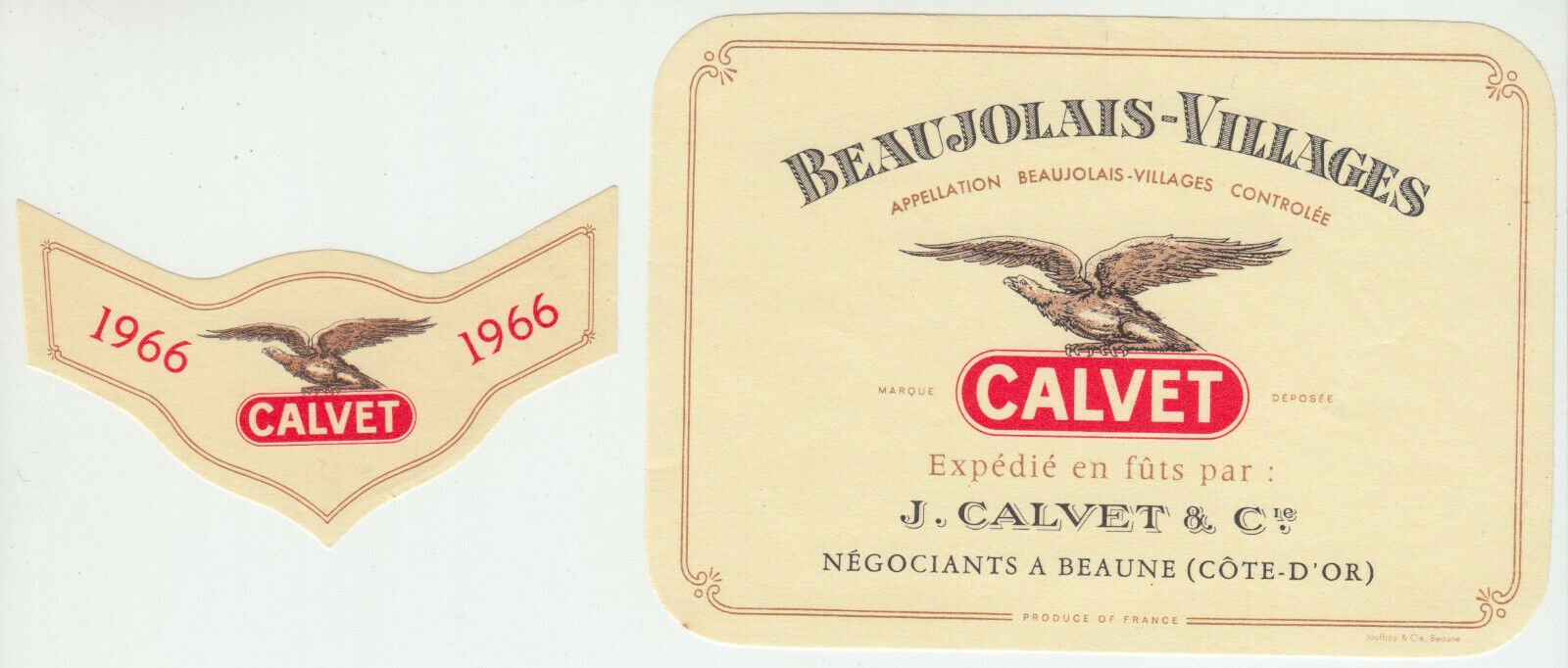 ETIQUETTE DE VIN BEAUJOLAIS VILLAGE CALVET 1966 402695573055