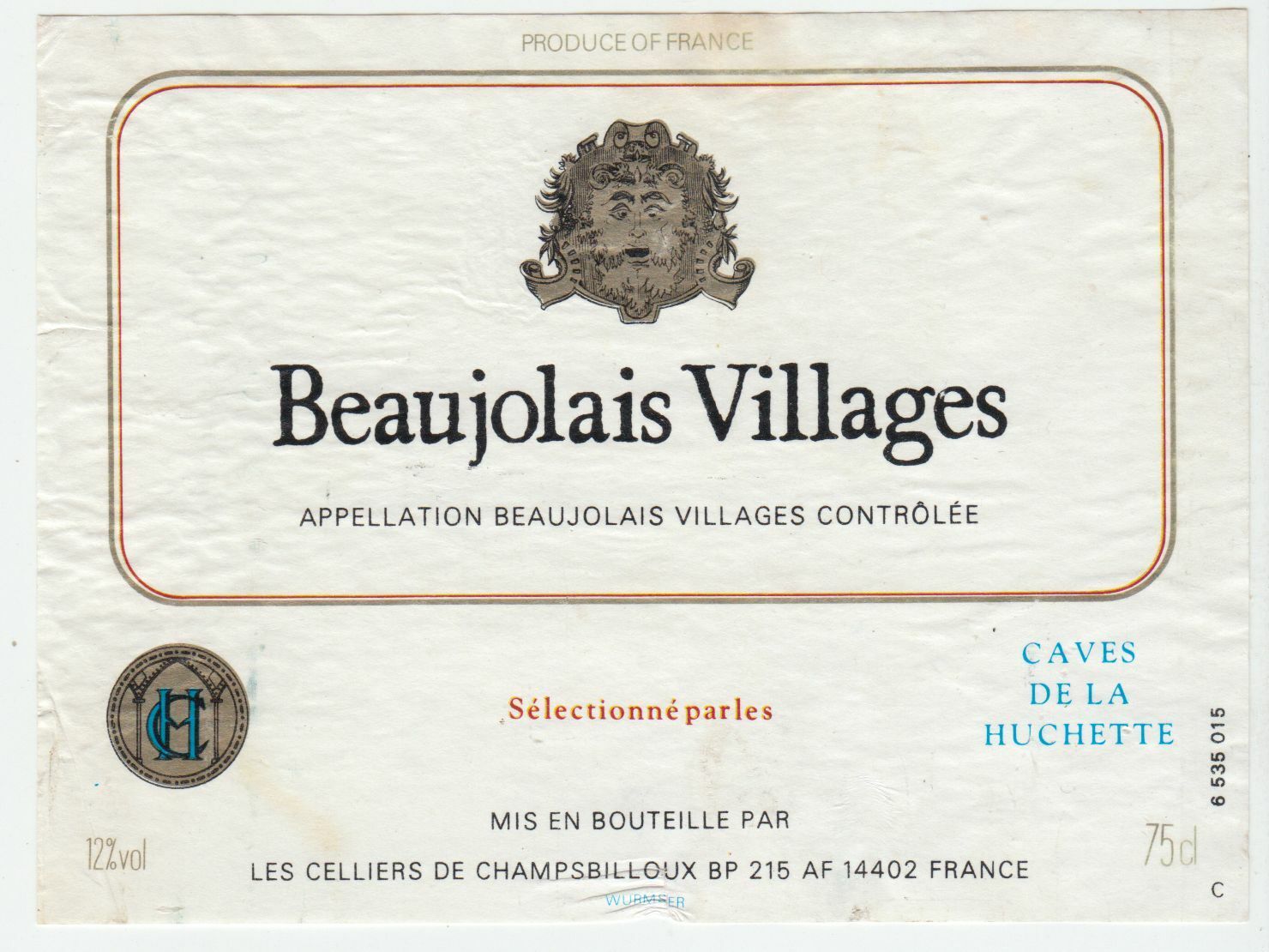 ETIQUETTE DE VIN BEAUJOLAIS VILLAGES LES CELLIERS DE CHAMPSBILLOUX 124576538615