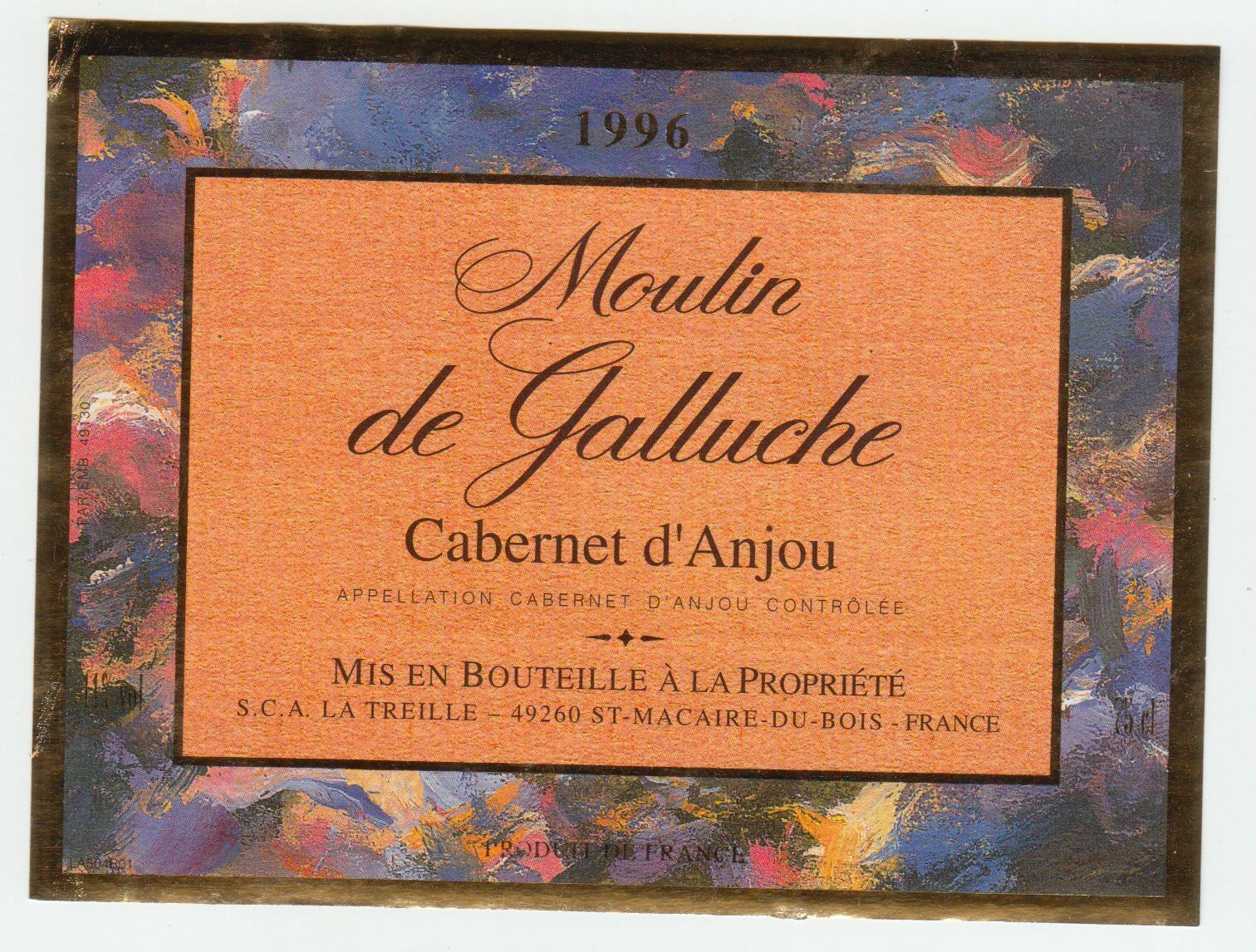 ETIQUETTE DE VIN CABERNET D ANJOU 1996 MOULIN DE GALLUCHE 124511870195