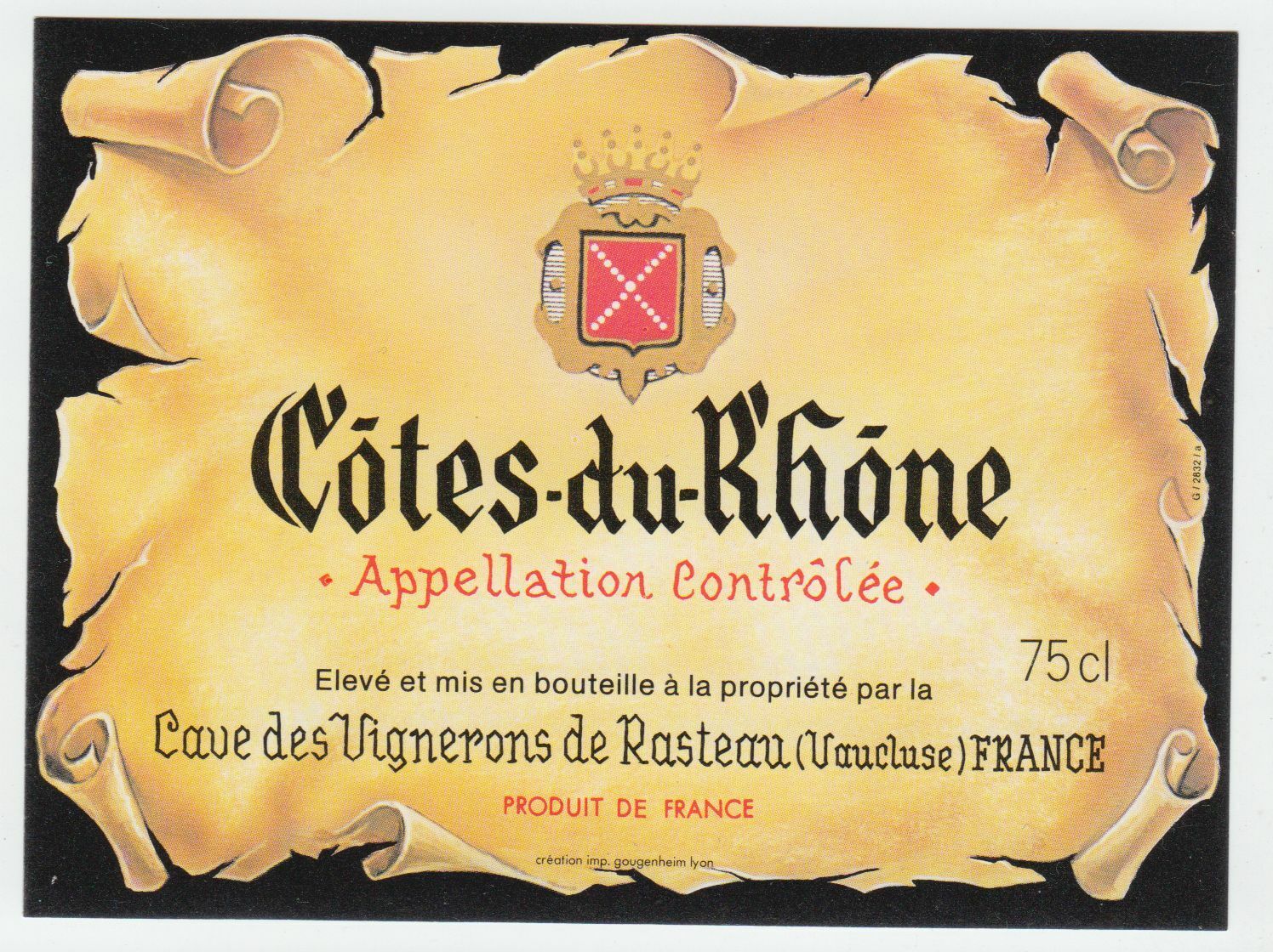 ETIQUETTE DE VIN COTE DU RHONE RASTEAU VAUCLUSE 124461940525