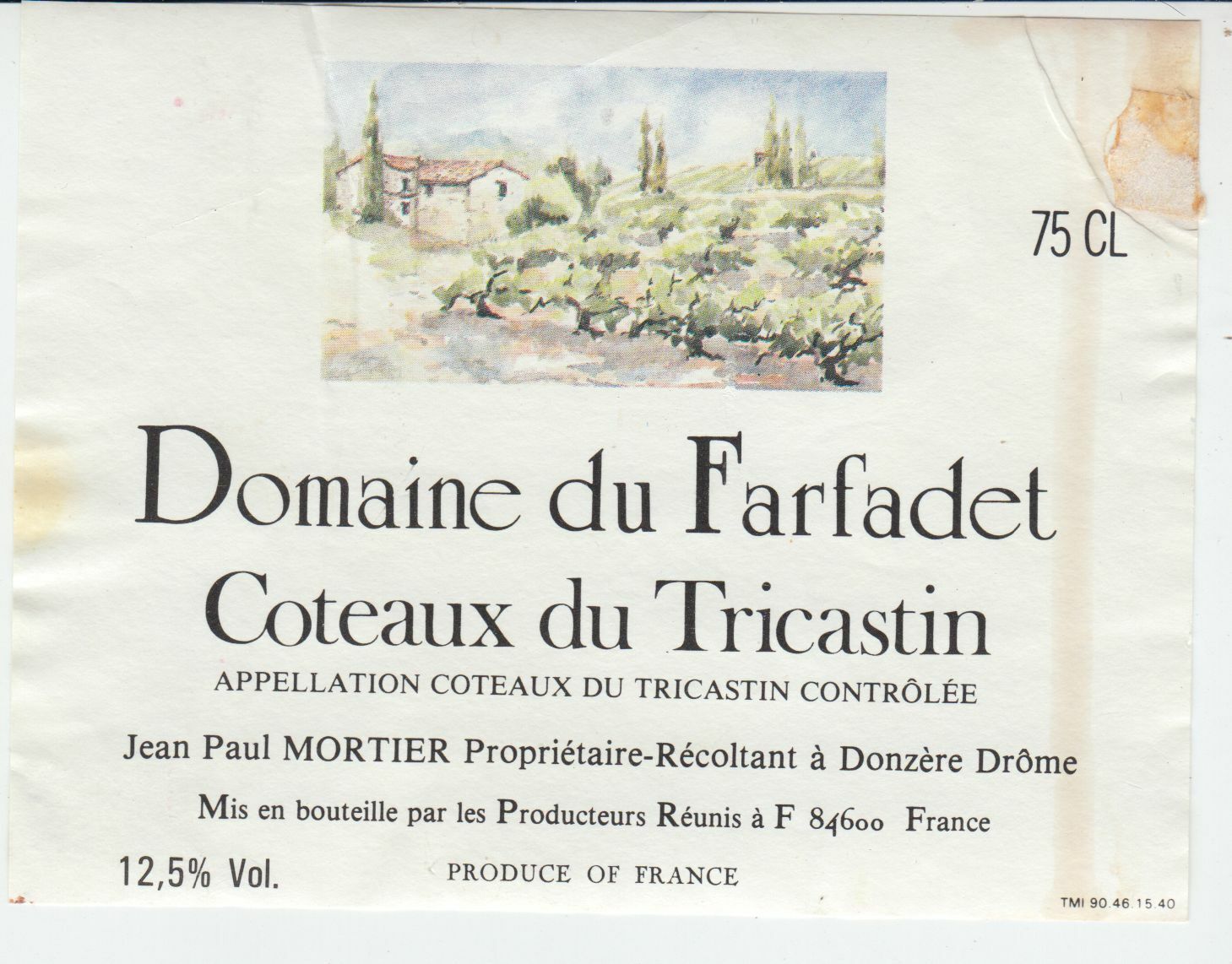 ETIQUETTE DE VIN COTEAUX DU TRICASTIN DOMAINE DU FARFADET JEAN PAUL MORTIER 402581825565