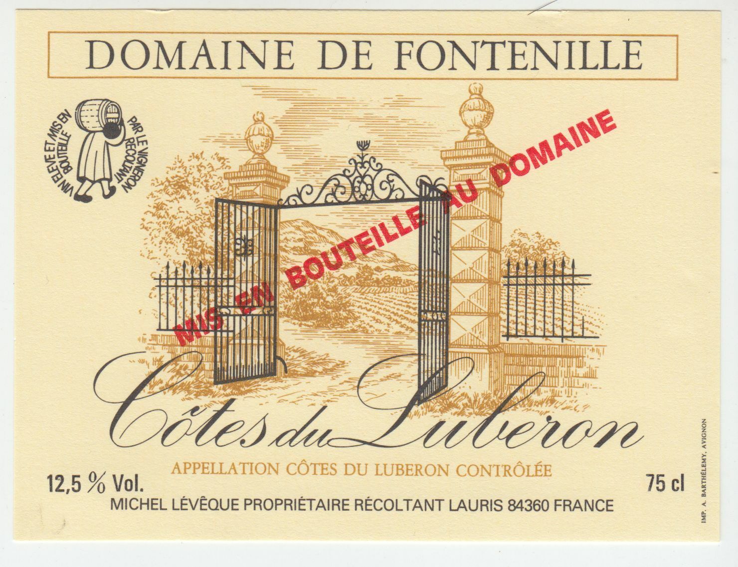 ETIQUETTE DE VIN COTES DU LUBERON DOMAINE DE FONTENILLE 124461948575