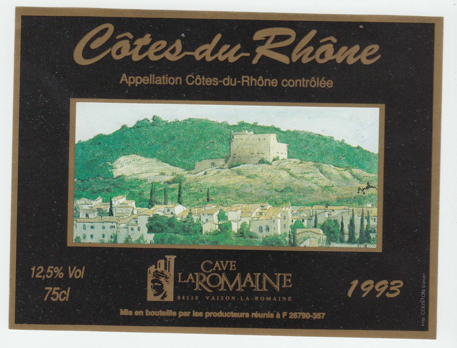 ETIQUETTE DE VIN COTES DU RHONE 1993 la romaine 124552112055