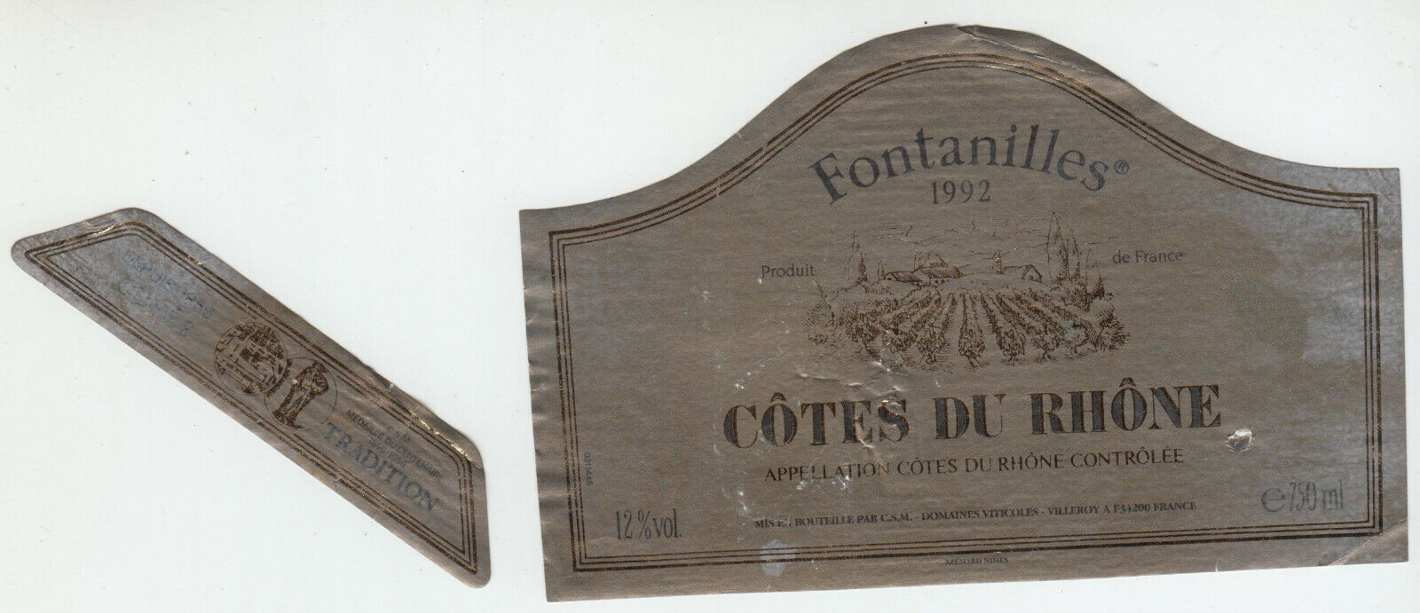 ETIQUETTE DE VIN COTES DU RHONE FONTANILLES 1992 124461940535