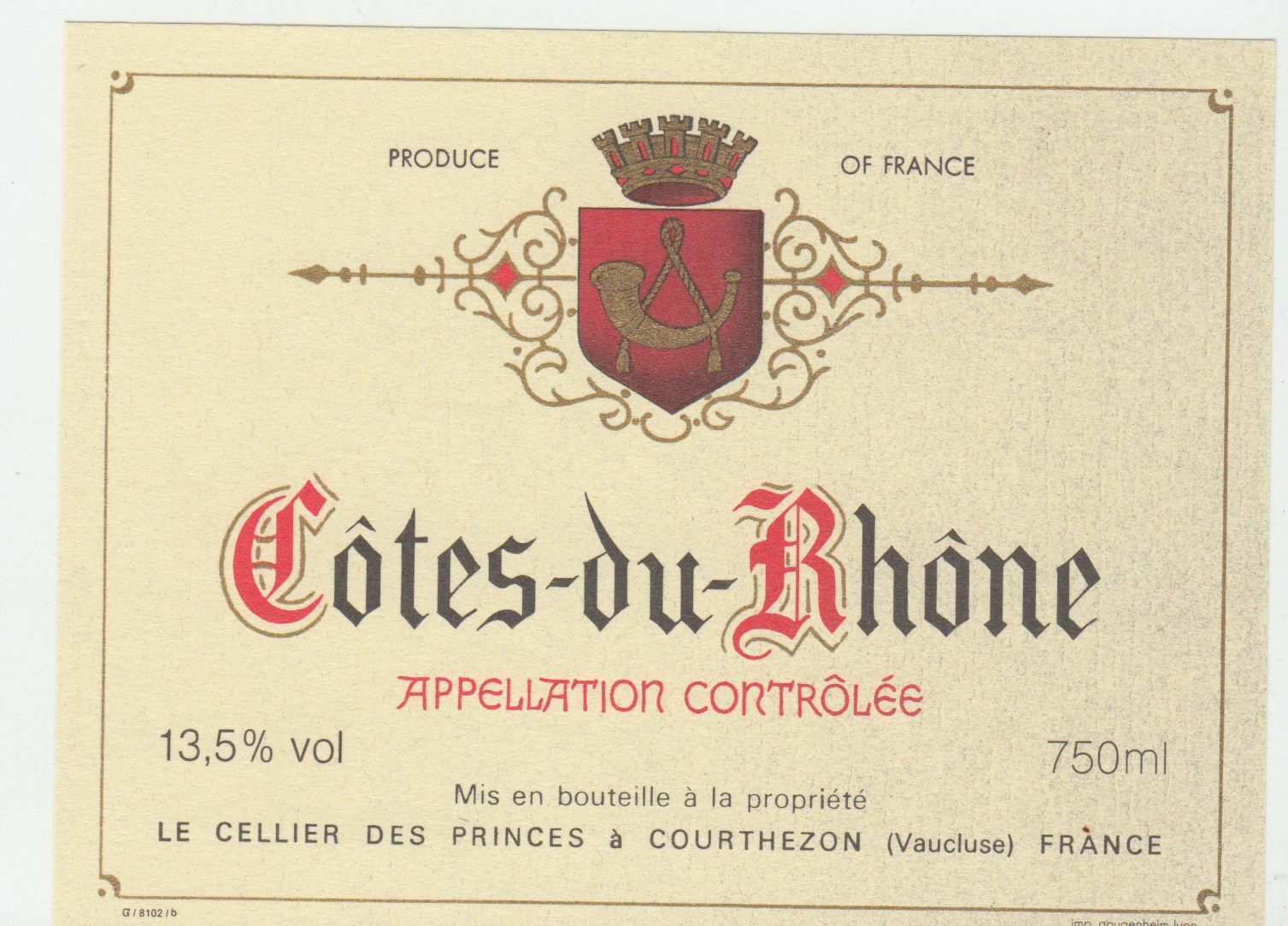 ETIQUETTE DE VIN COTES DU RHONE LE CELLIER DES PRINCES 402581823755