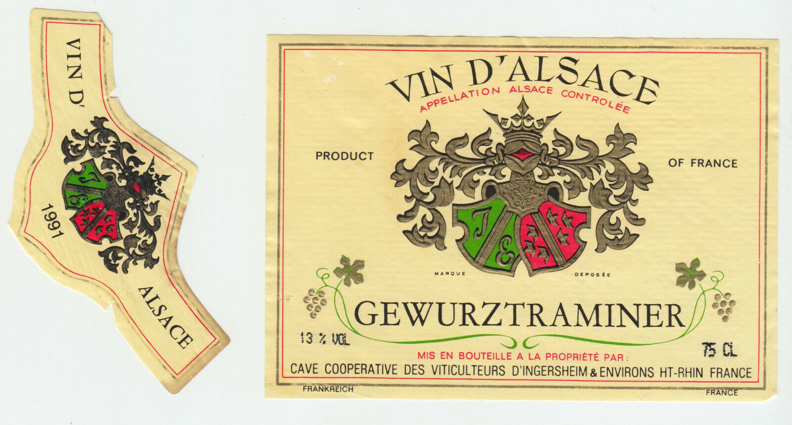 ETIQUETTE DE VIN D ALSACE GEWURZTRAMINER 1991 INGERSHEIM 124511869325