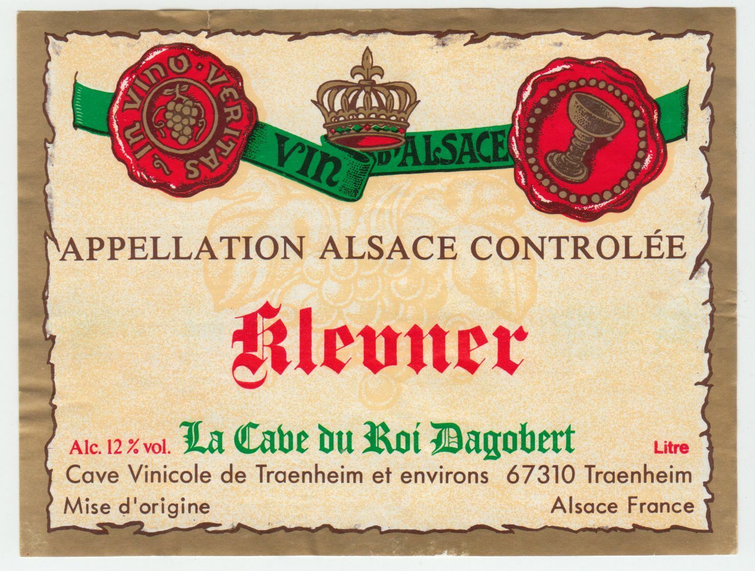 ETIQUETTE DE VIN D ALSACE KLEUNER LA CAVE DU ROI DAGOBERT 124511870235