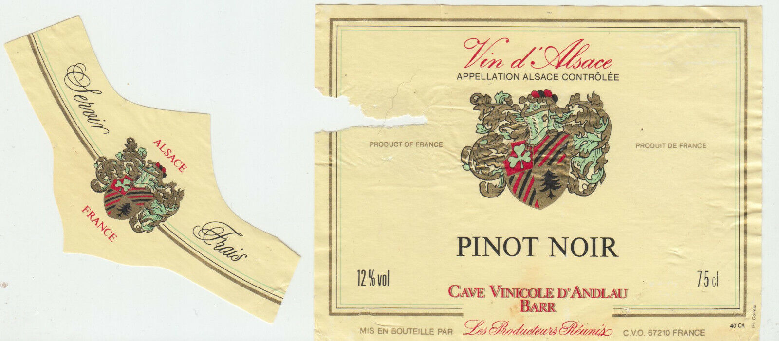 ETIQUETTE DE VIN D ALSACE PINOT NOIR cave d andlau barr 402631696675