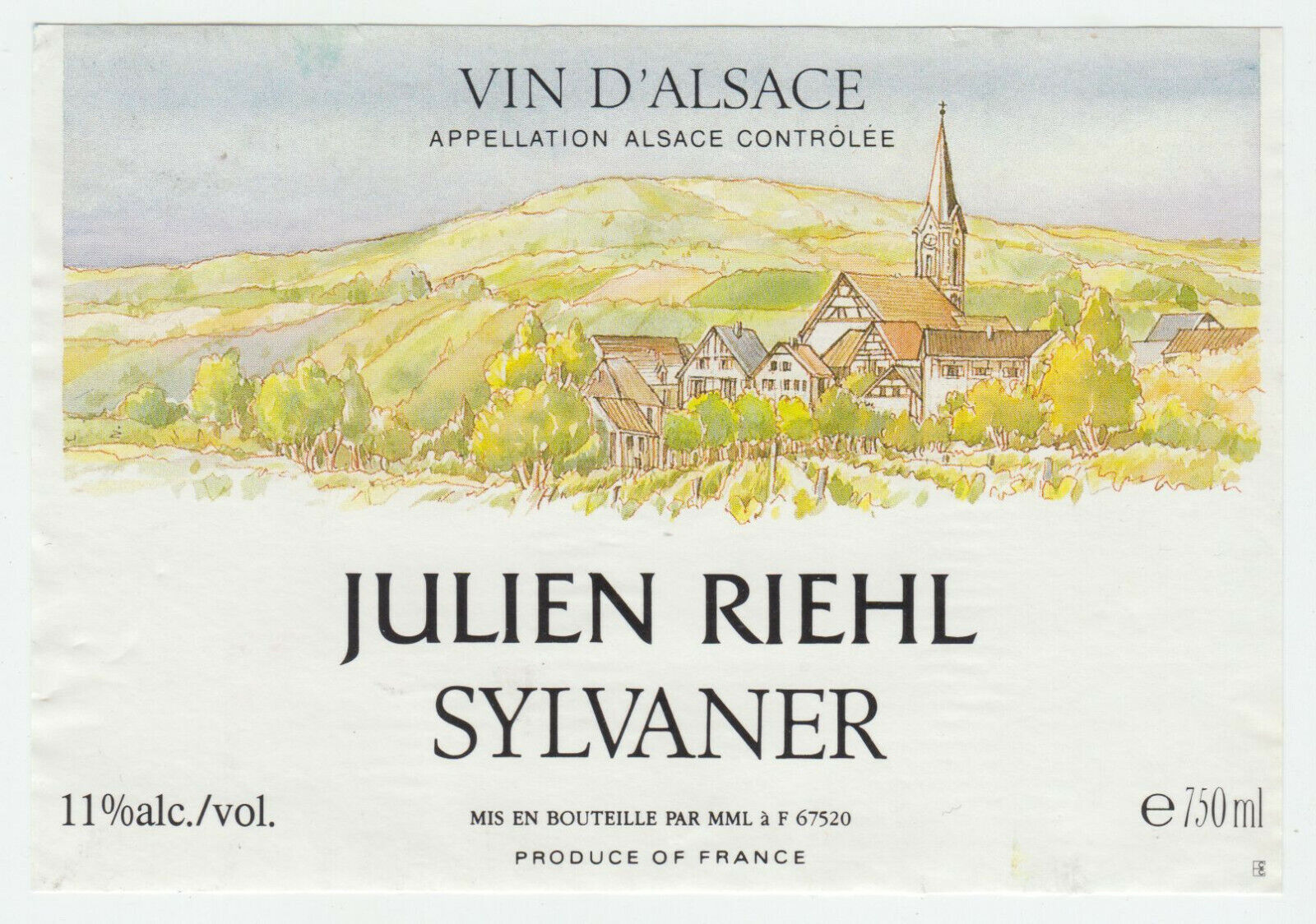 ETIQUETTE DE VIN D ALSACE SYLVANER JULIEN RIEHL 402631696655