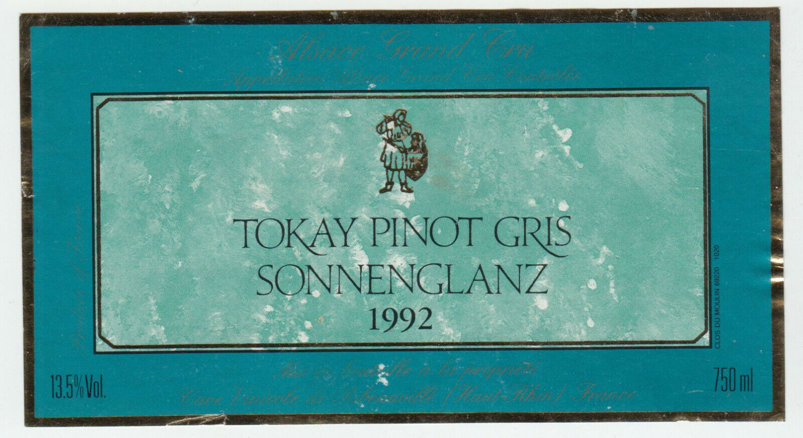 ETIQUETTE DE VIN D ALSACE TOKAY PINOT GRIS 1992 SONNENGLANZ 402631696635