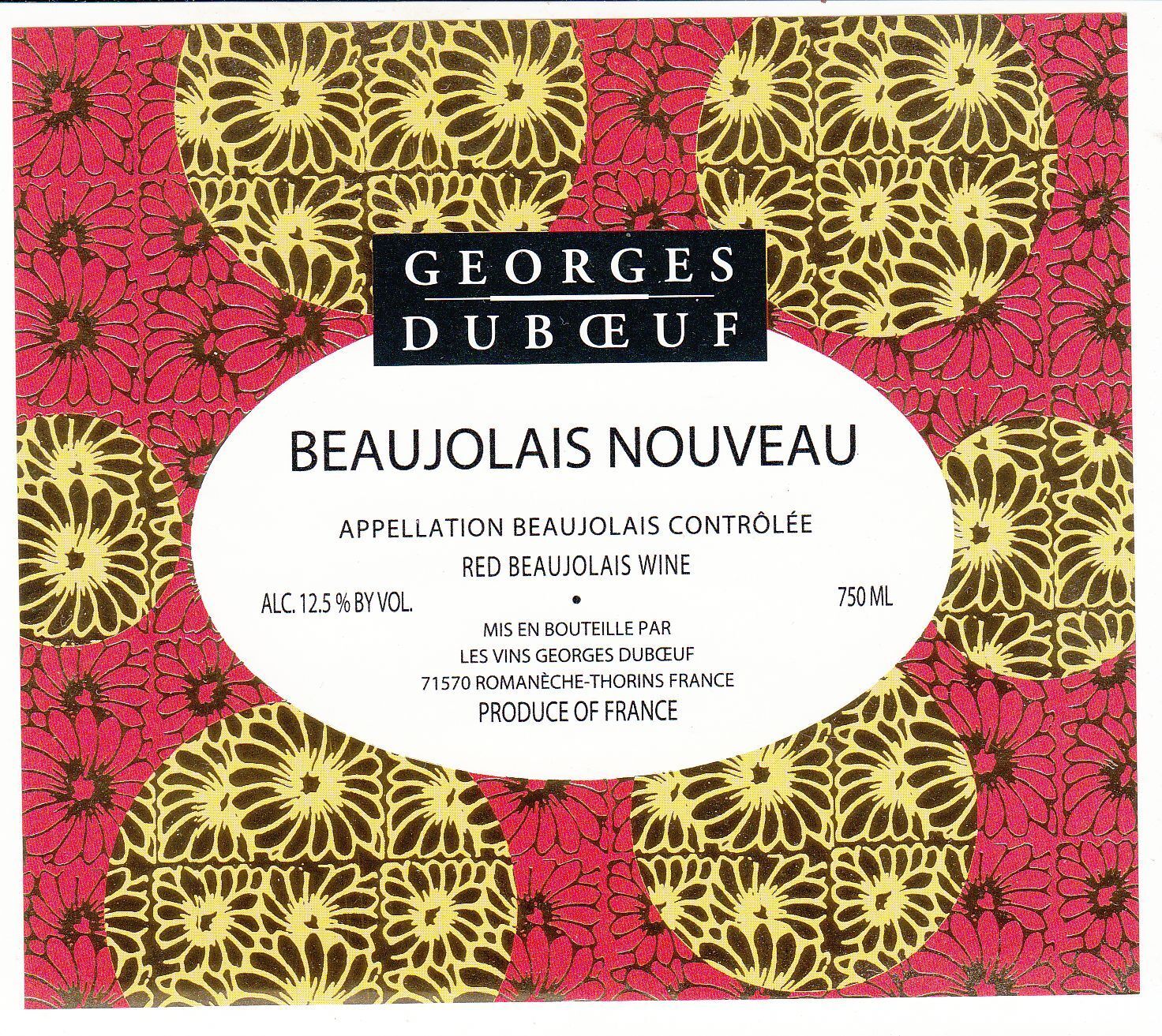 ETIQUETTE DE VIN DE FRANCE BEAUJOLAIS VILLAGES NOUVEAU GEORGES DUBOEUF 401022260985