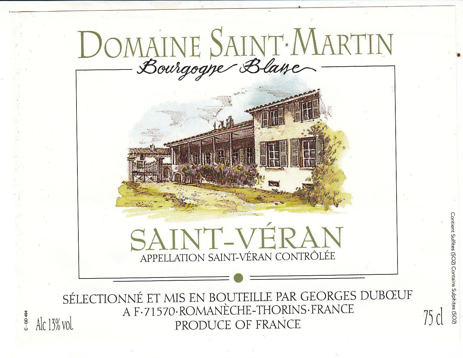 ETIQUETTE DE VIN DE FRANCE SAINT AMOUR DOMAINE SAINT MARTIN 121806254735