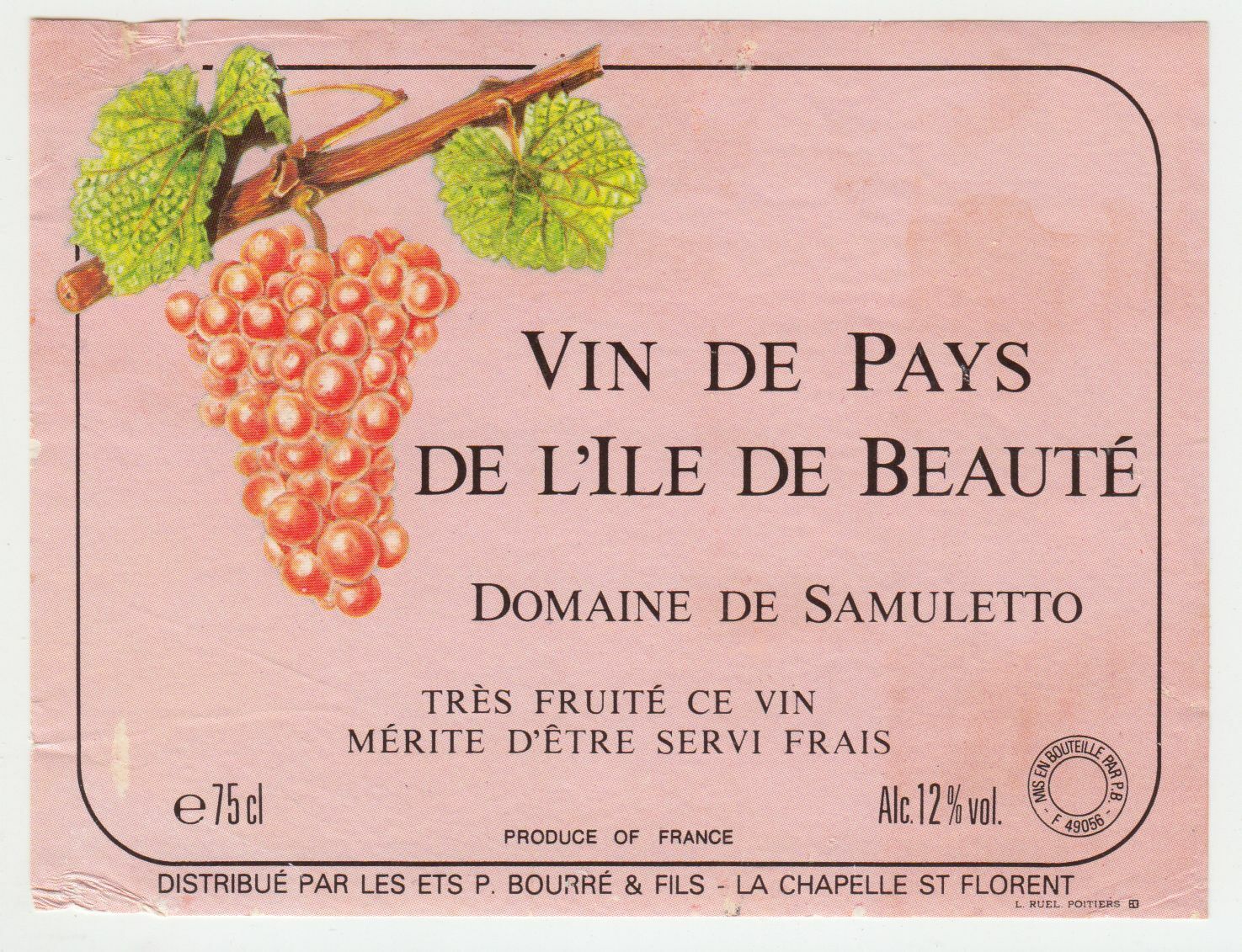 ETIQUETTE DE VIN DE L ILE DE BEAUTE CORSE DOMAINE DE SAMULETTO 124570864105