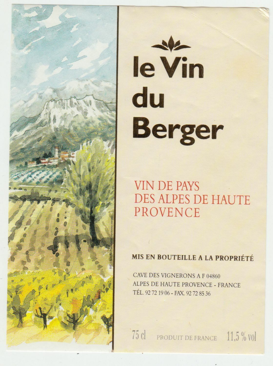 ETIQUETTE DE VIN DE PAYS DES ALPES DE HAUTE PROVENCE LE VIN DU BERGER 124570864115