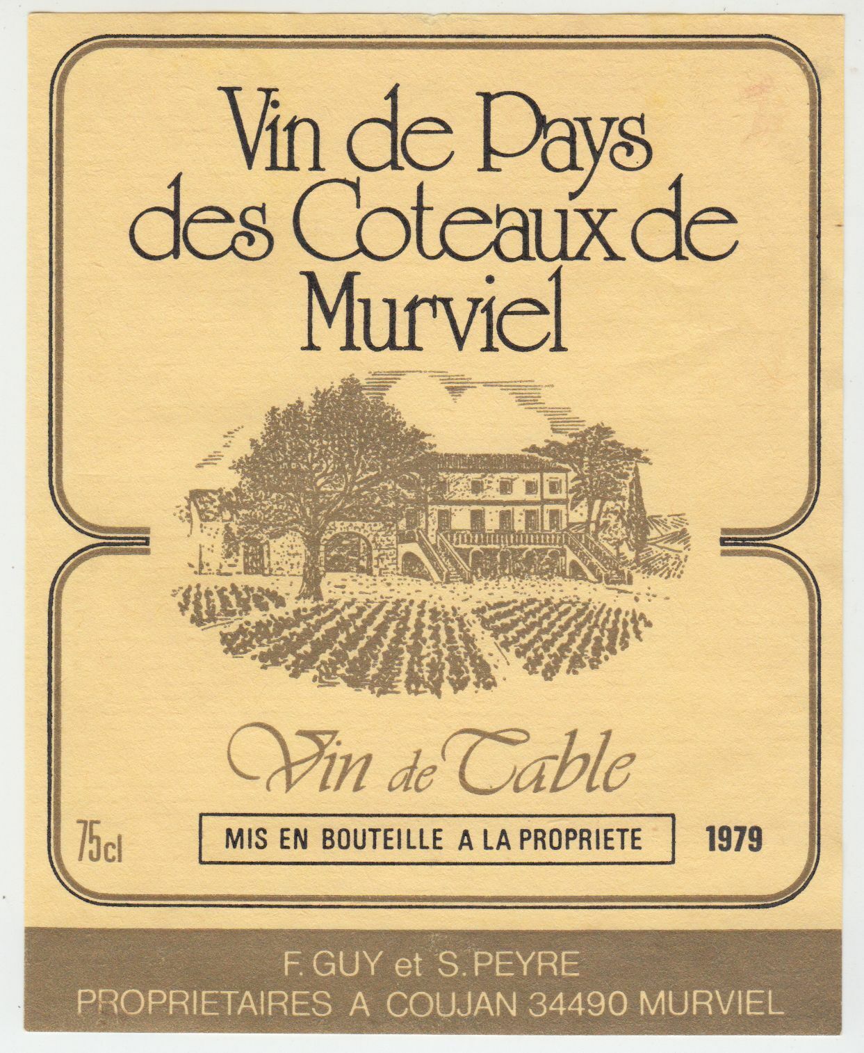 ETIQUETTE DE VIN DE PAYS DES COTEAUX DE MURVIEL COUJAN 124438229325