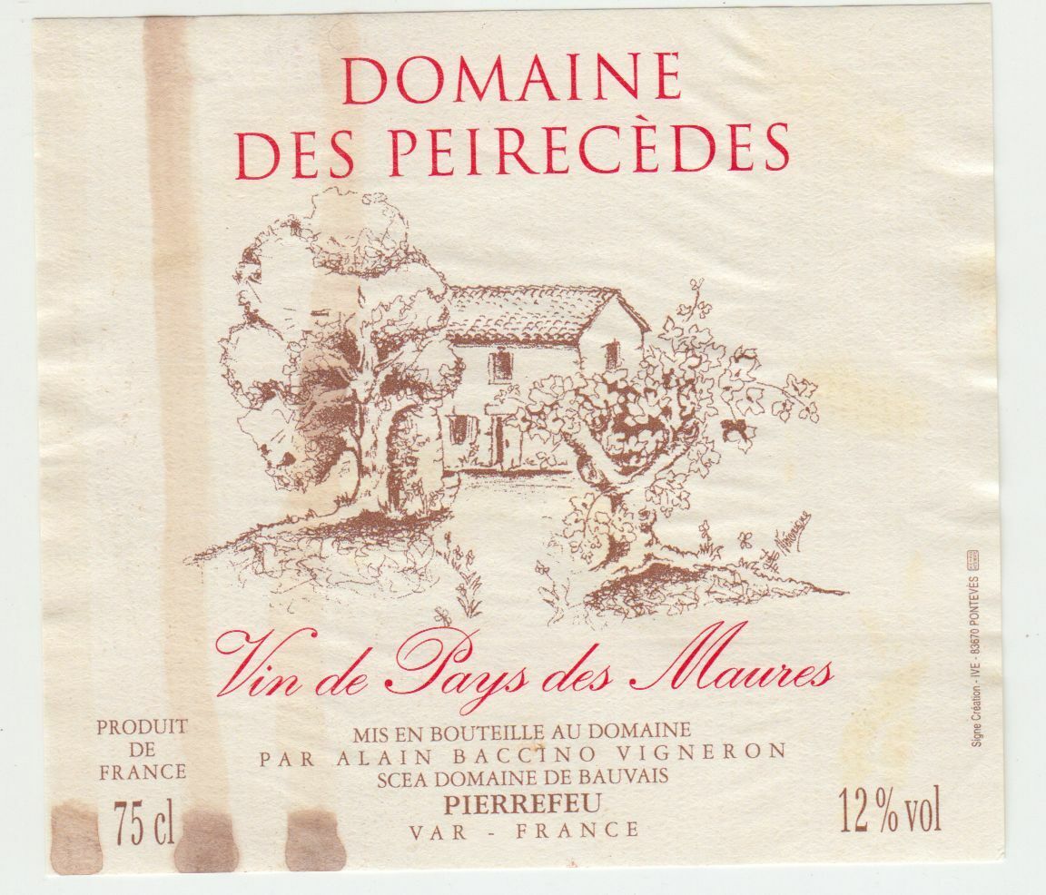 ETIQUETTE DE VIN DE PAYS DES MAURES DOMAINE DES PEIRECEDES PIERREFEU 402687606165