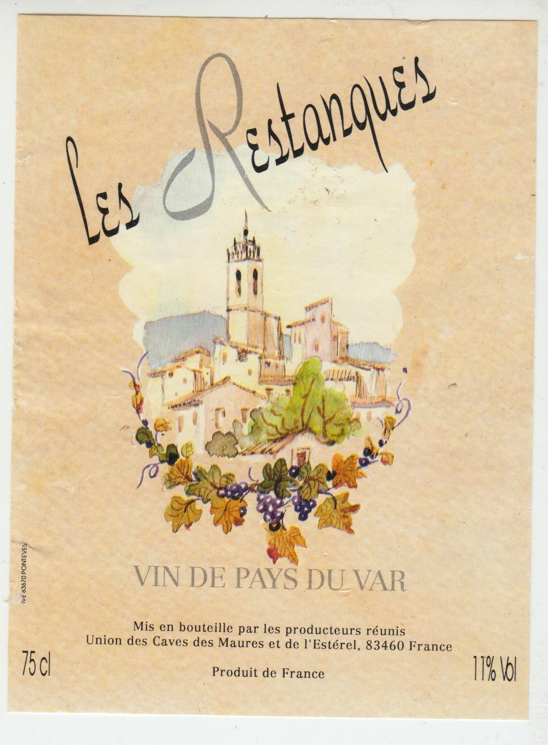 ETIQUETTE DE VIN DE PAYS DU VAR LES RESTANQUES 124569409475