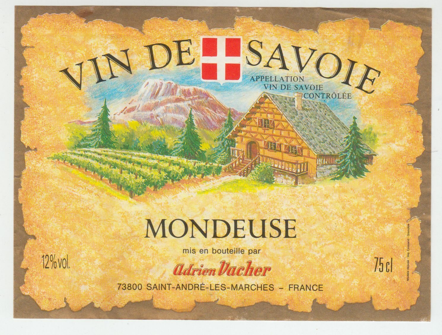 ETIQUETTE DE VIN DE SAVOIE MONDEUSE ADRIEN VACHER 402631697855