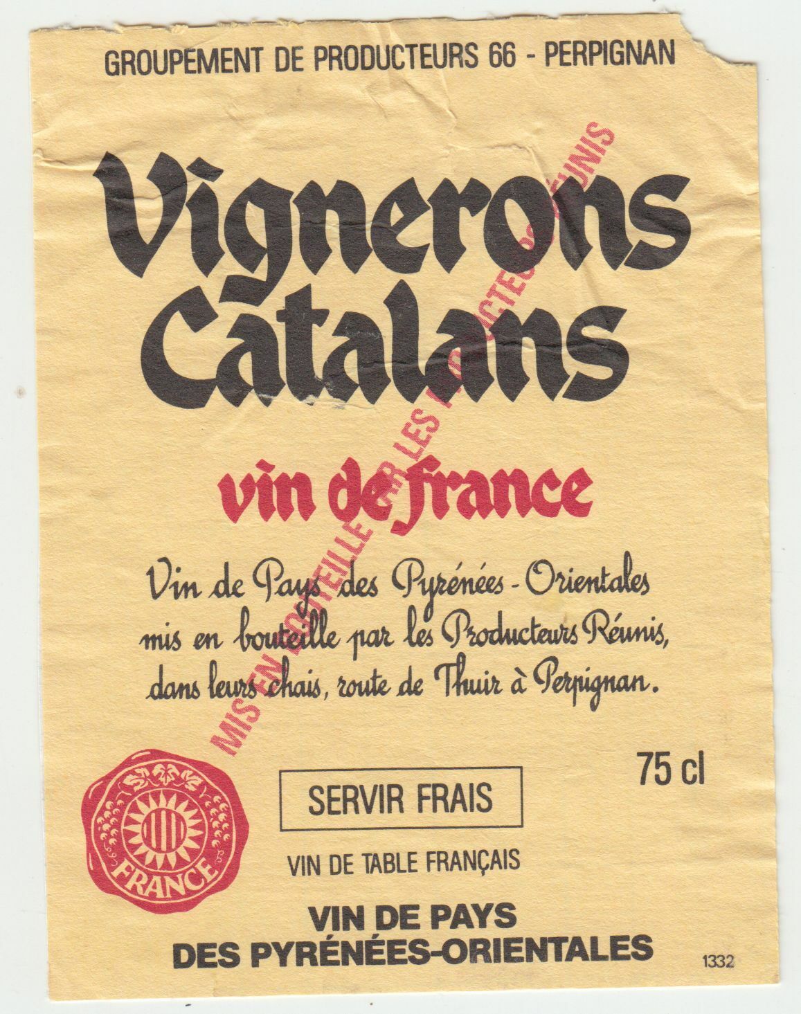 ETIQUETTE DE VIN DES PYRENEES ORIENTALES VIGNERON CATALANS 402690973585