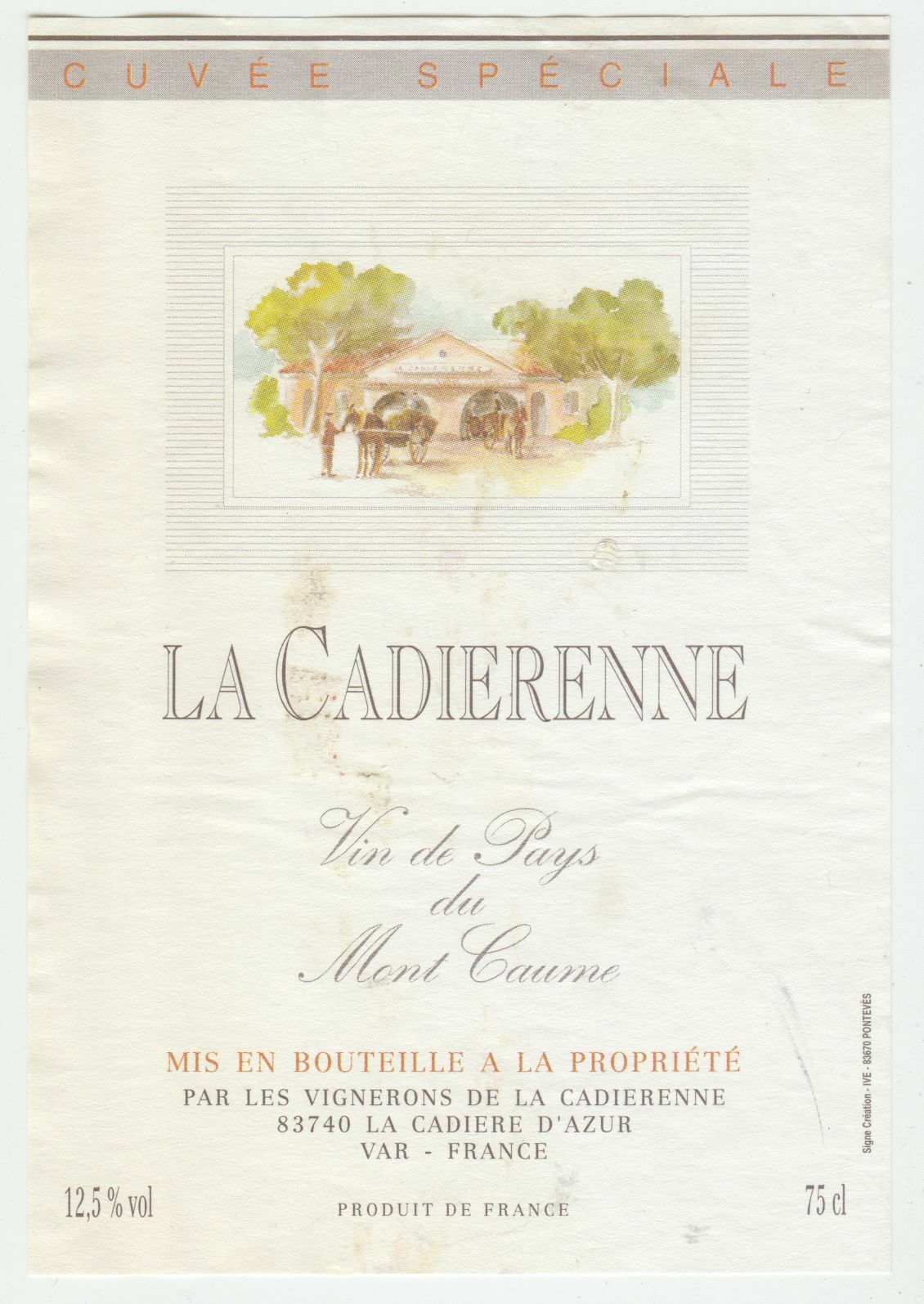 ETIQUETTE DE VIN DU MONT CAUME LA CADIERENNE LA CADIERE 402689167285