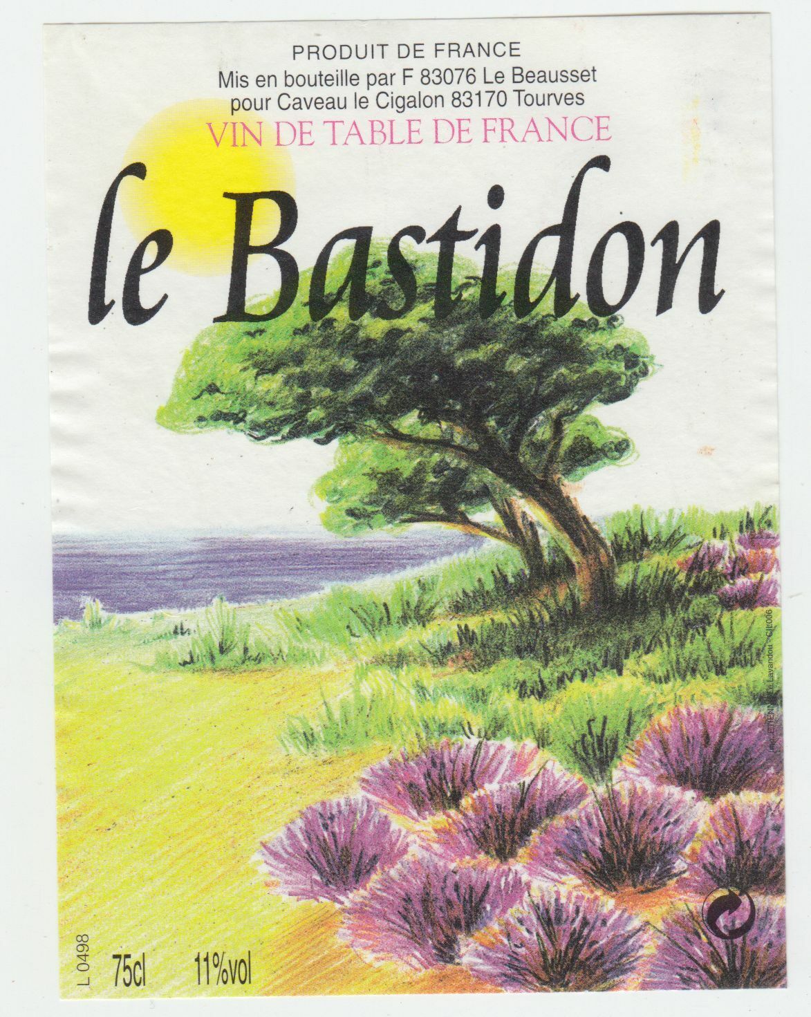 ETIQUETTE DE VIN LE BASTIDON LE BEAUSSET CAVEAU DES CIGALON TOURVES 124438229315