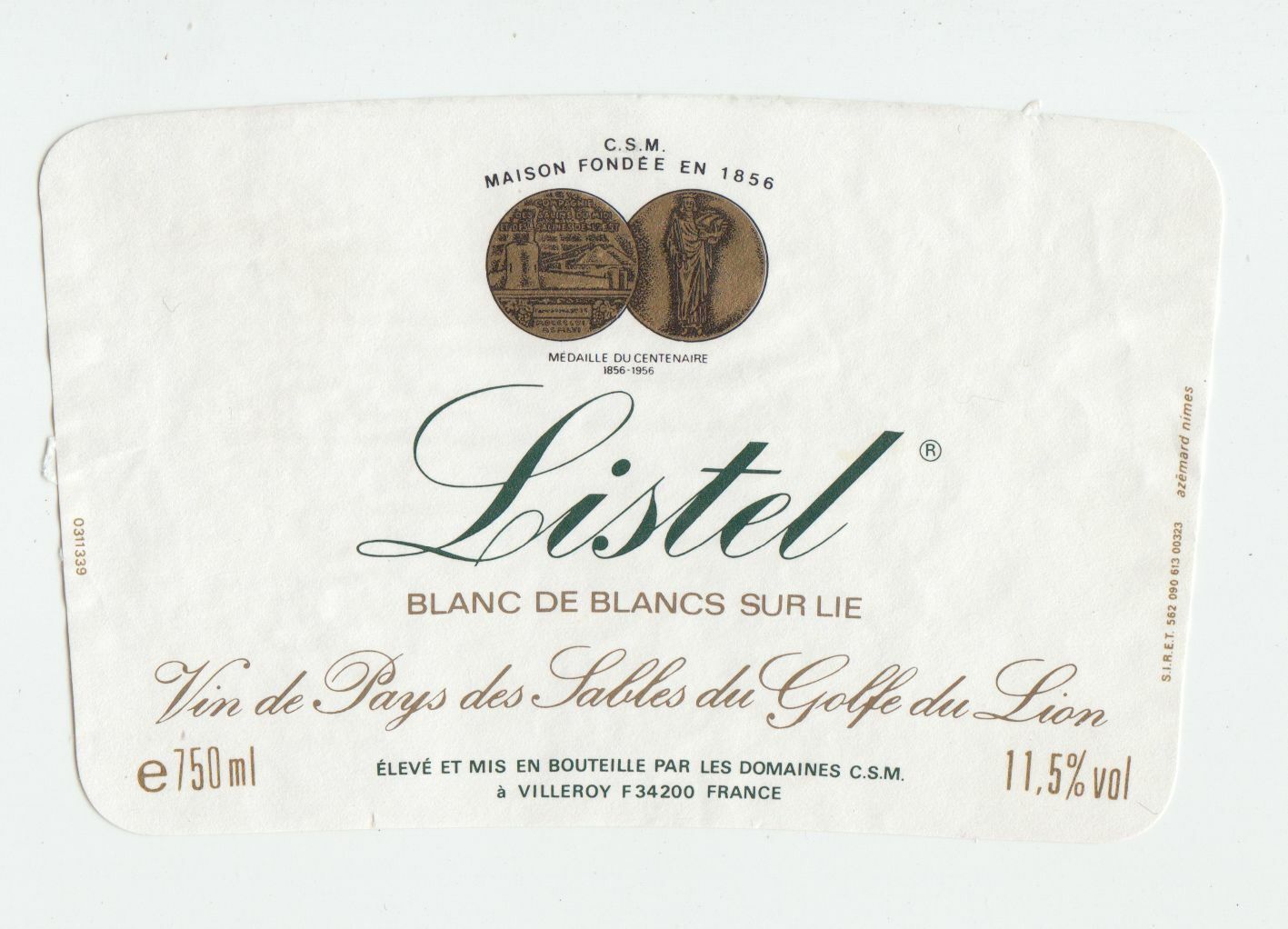 ETIQUETTE DE VIN LISTEL BLANC DE BLANC SUR LIE 124572490045