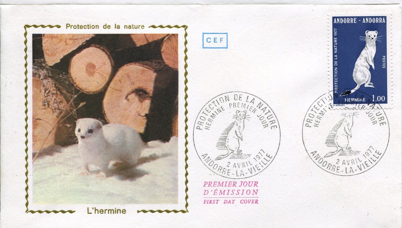 FDC PREMIER JOUR ANDORRE 1977 TIMBRE N 260 L HERMINE FAUNE 121463018375