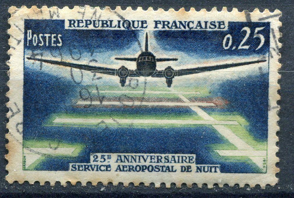 FRANCE TIMBRE OBL N 1418 SERVICE AEROPOSTALE DE NUIT AVION 120970651855