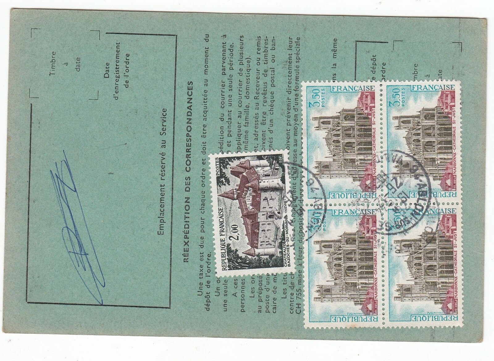 FRANCE TIMBRE ORDRE DE REEXPEDITION ABLON POUR BRUNOY 1975 401076429095