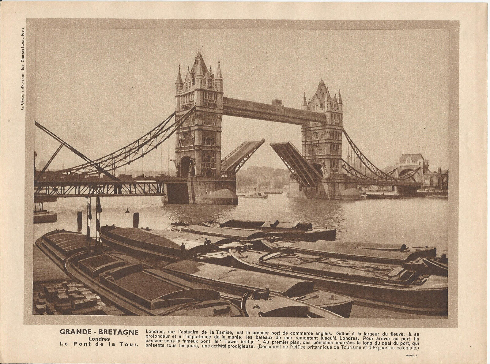 GRAVURE ANNEE 30 GRANDE BRETAGNE LONDRES LE PONT DE LA TOUR 401276349105