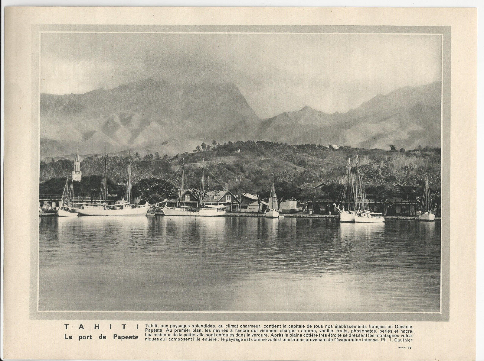 GRAVURE ANNEE 30 TAHITI LE PORT DE PAPEETE 122382964955