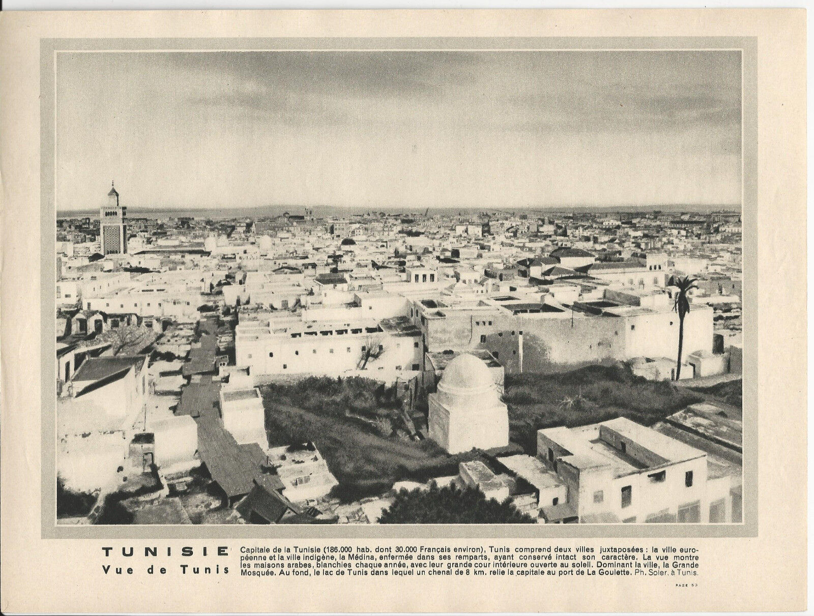 GRAVURE ANNEE 30 TUNISIE VUE DE TUNIS 122382964935