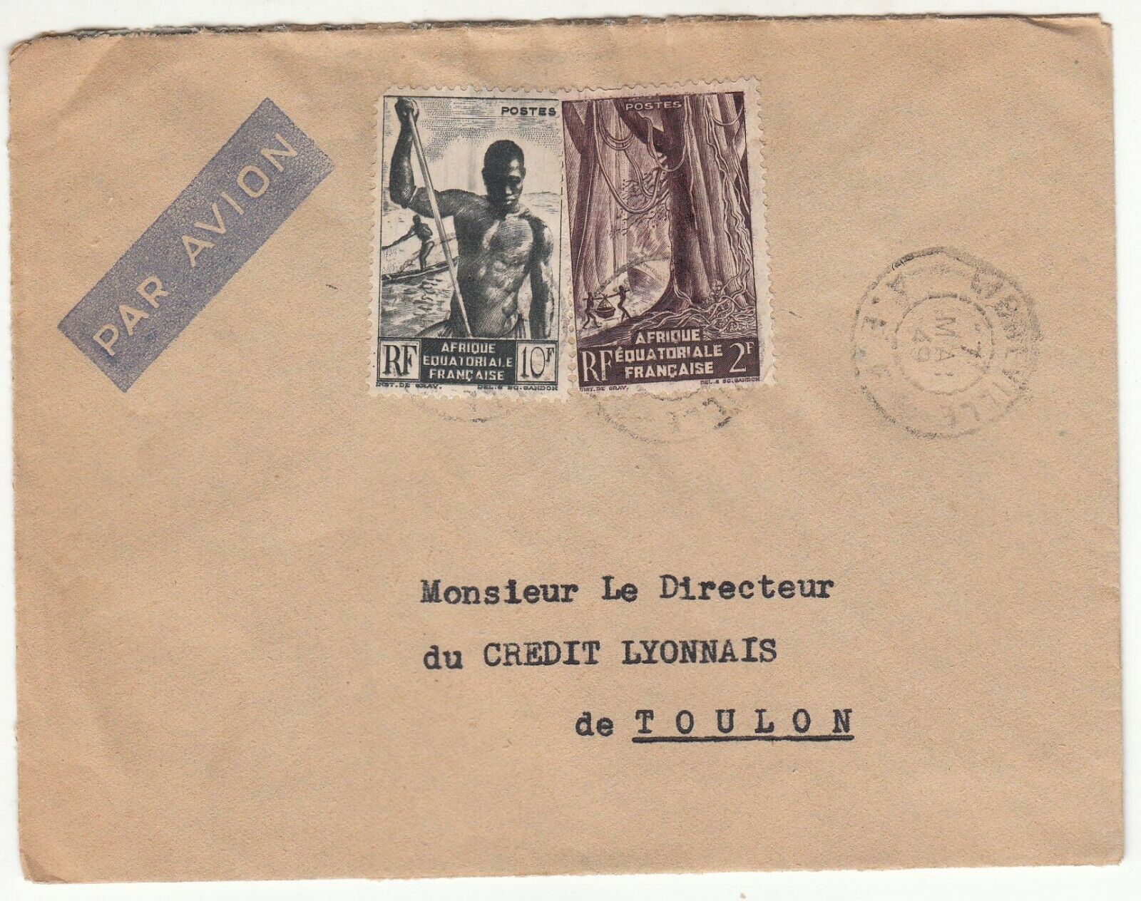 LETTRE AEF LIBREVILLE GABON TOULON 1949 CREDIT LYONNAIS PAR AVION 123748337205