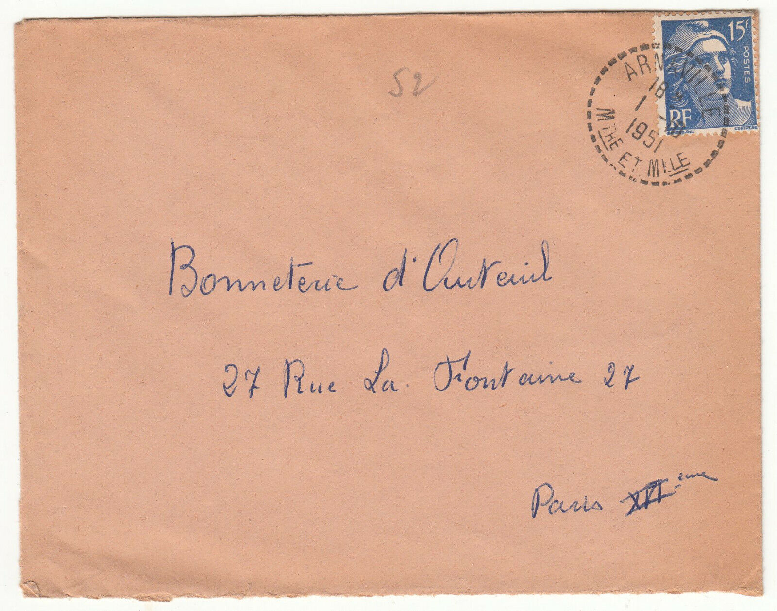 LETTRE ARNAVILLE POUR PARIS 1951 GANDON CACHET PERLE 123903979345