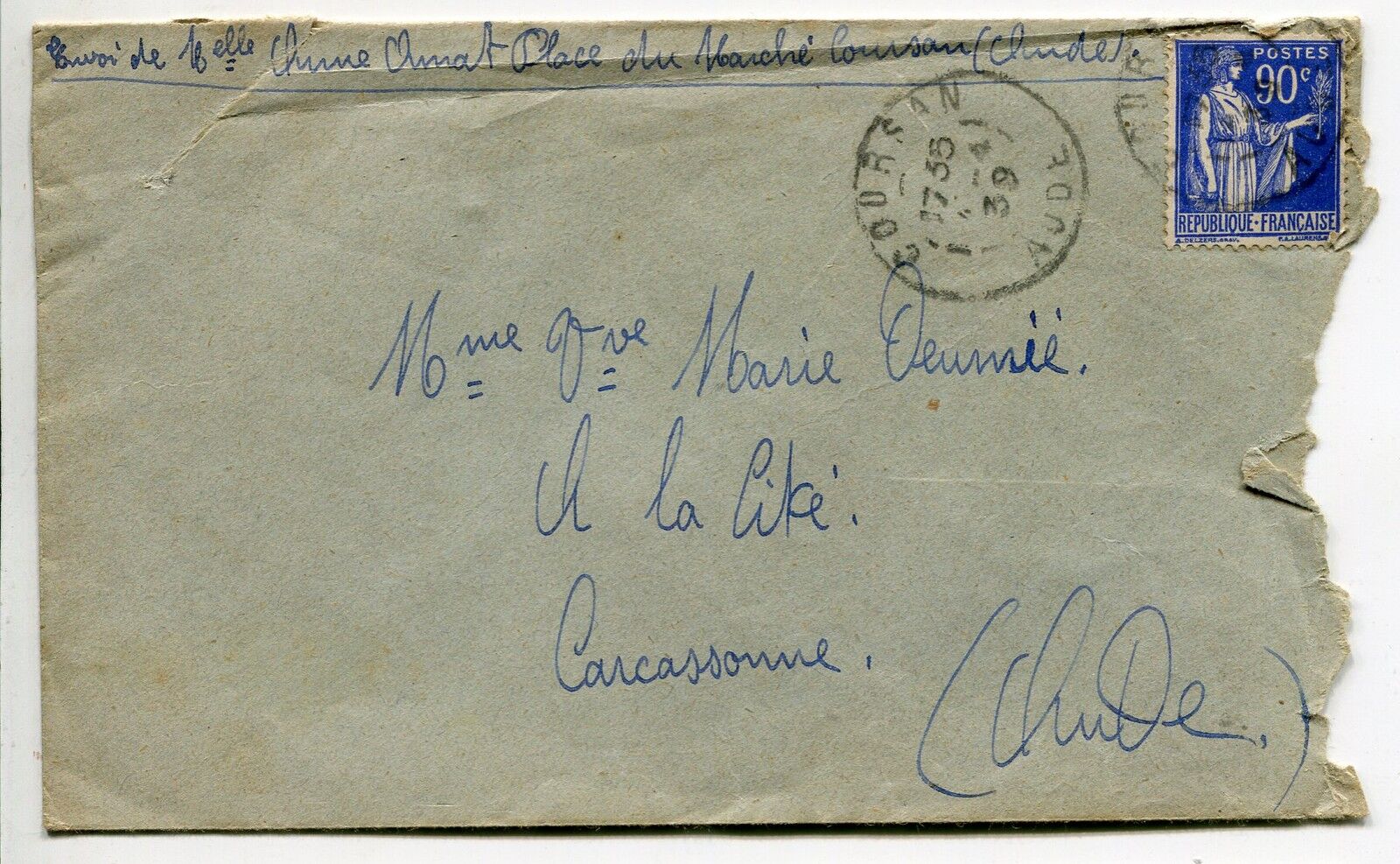 LETTRE COURSAN POUR CARCASSONNE 1939 121295964145