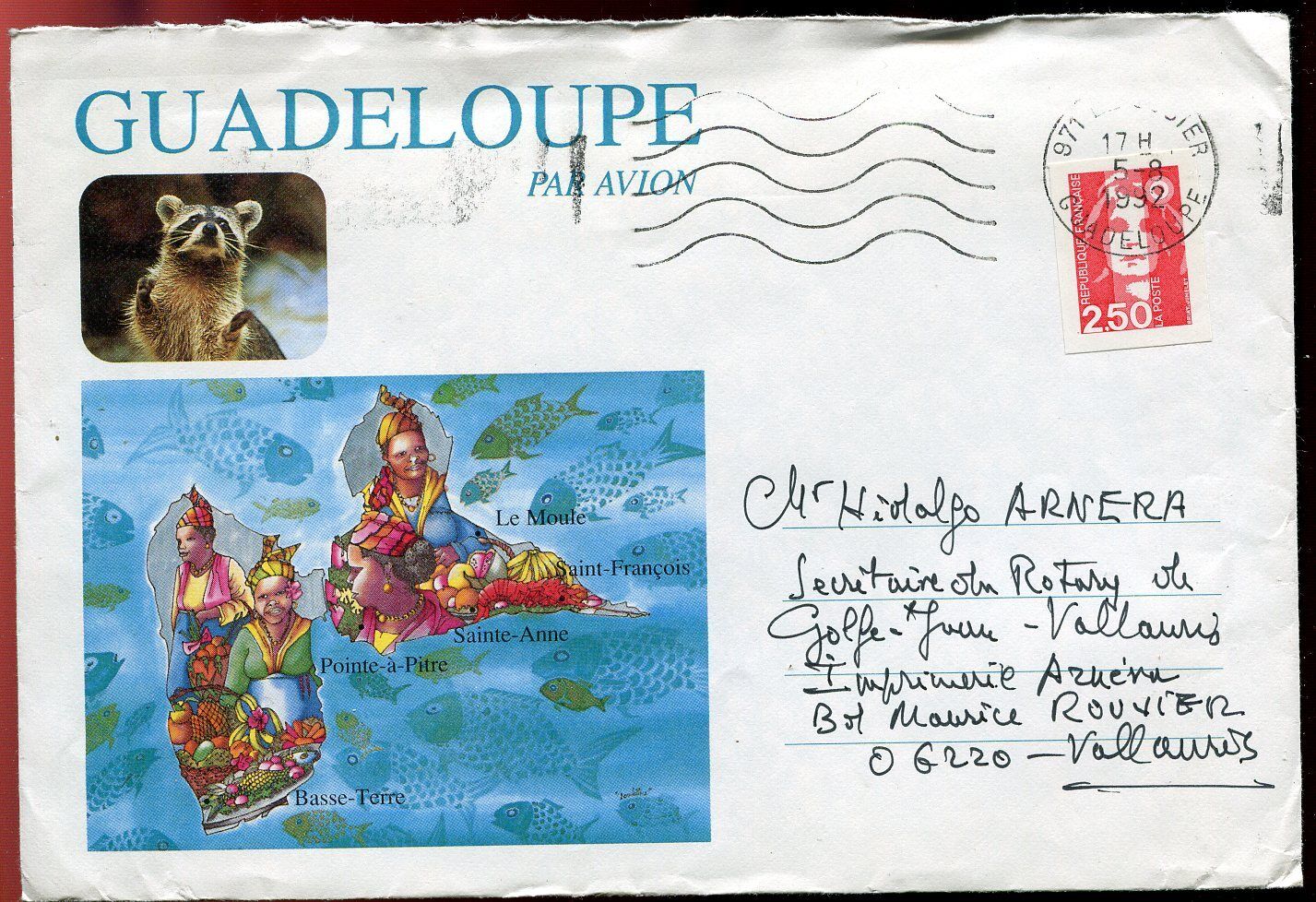 LETTRE GUADELOUPE POUR VALLAURIS 1992 120817393515