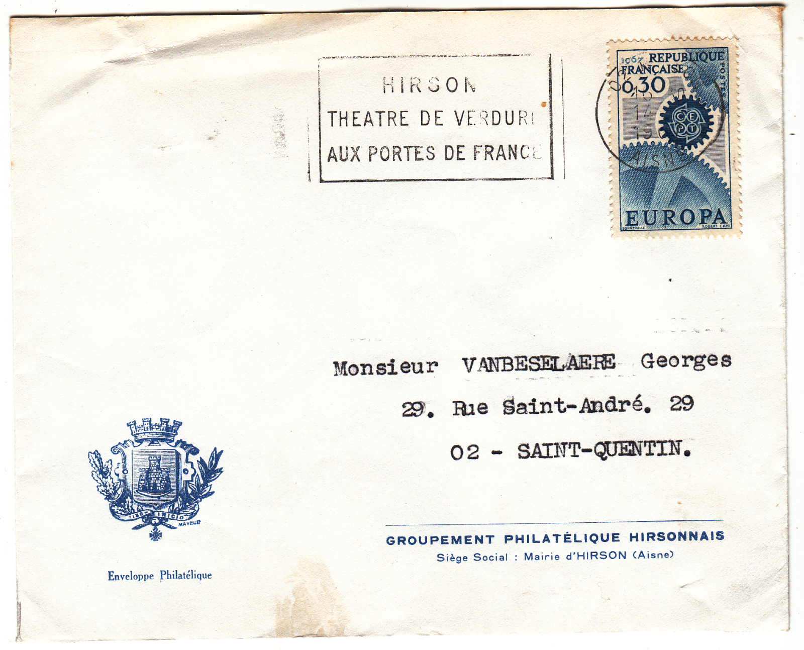 LETTRE HIRSON POUR SDT QUENTIN FLAMME HIRSON THEATRE DE VERDURE 124067356455