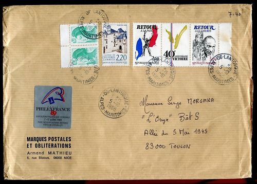 LETTRE LANTOSQUE NICE POUR TOULON 1988 PHILEXFRANCE 89 120715747085