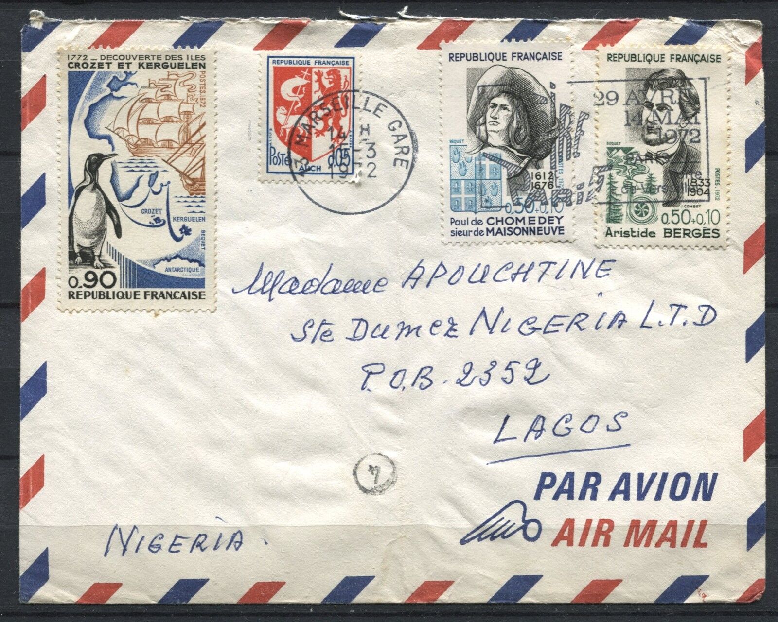 LETTRE MARSEILLE POUR LE NIGER LAGOS 1972 PAR AVION 110936509885