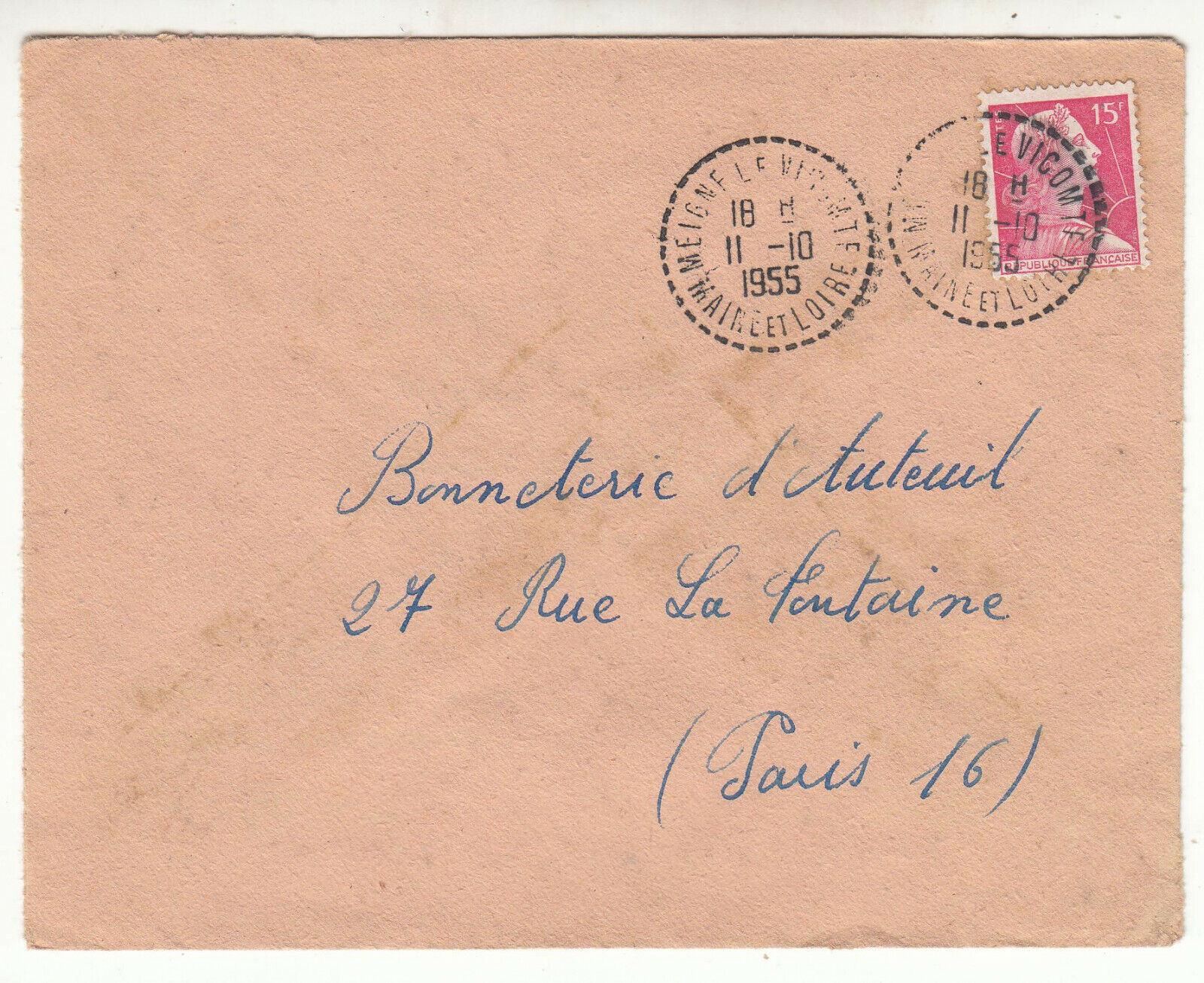 LETTRE MEIGNE LE VICOMTE POUR PARIS GANDON CACHET PERLE 1955 123849427755