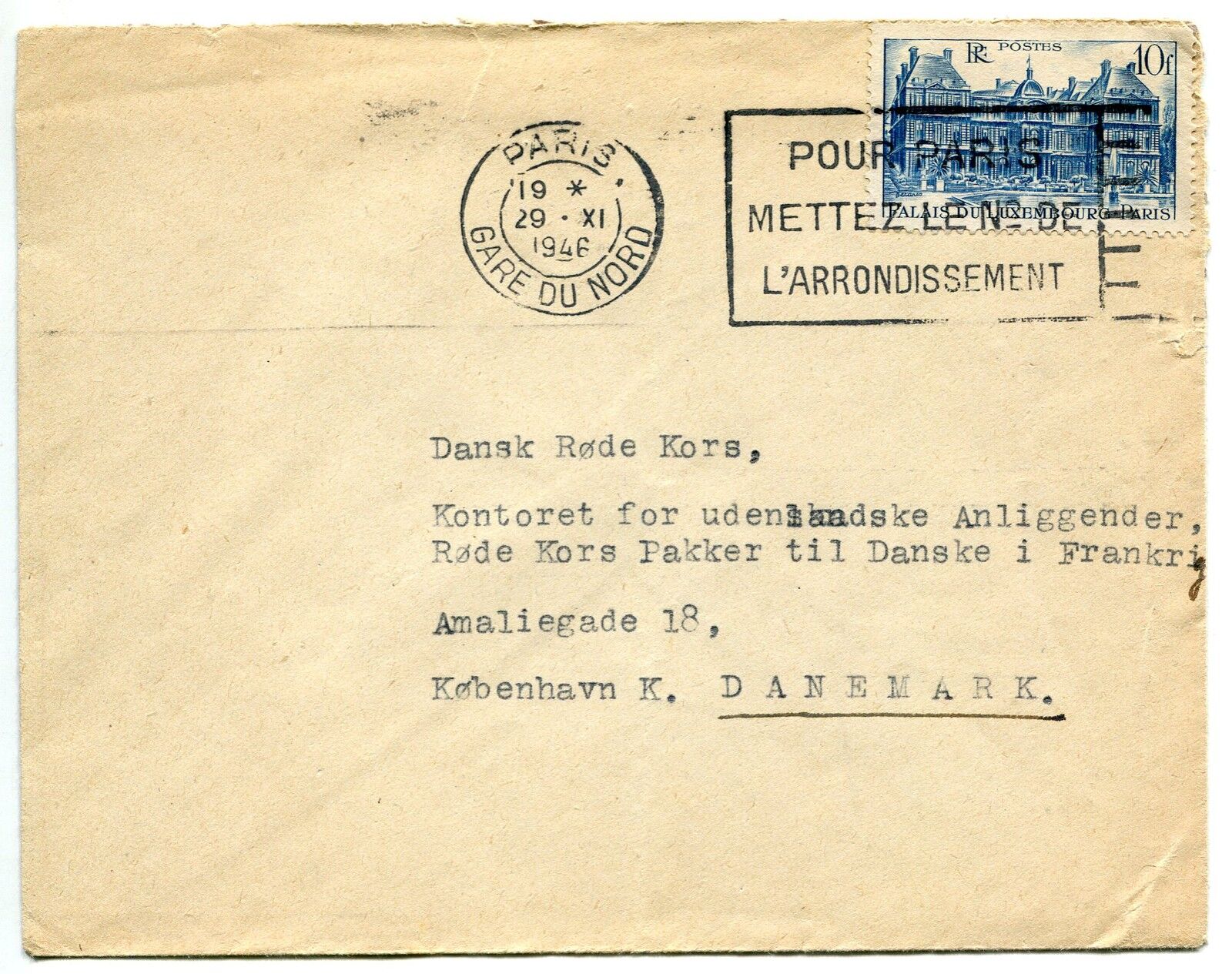 LETTRE PARIS GARE DU NORD DANEMARK 1946 TIMBRE N 760 121450199975