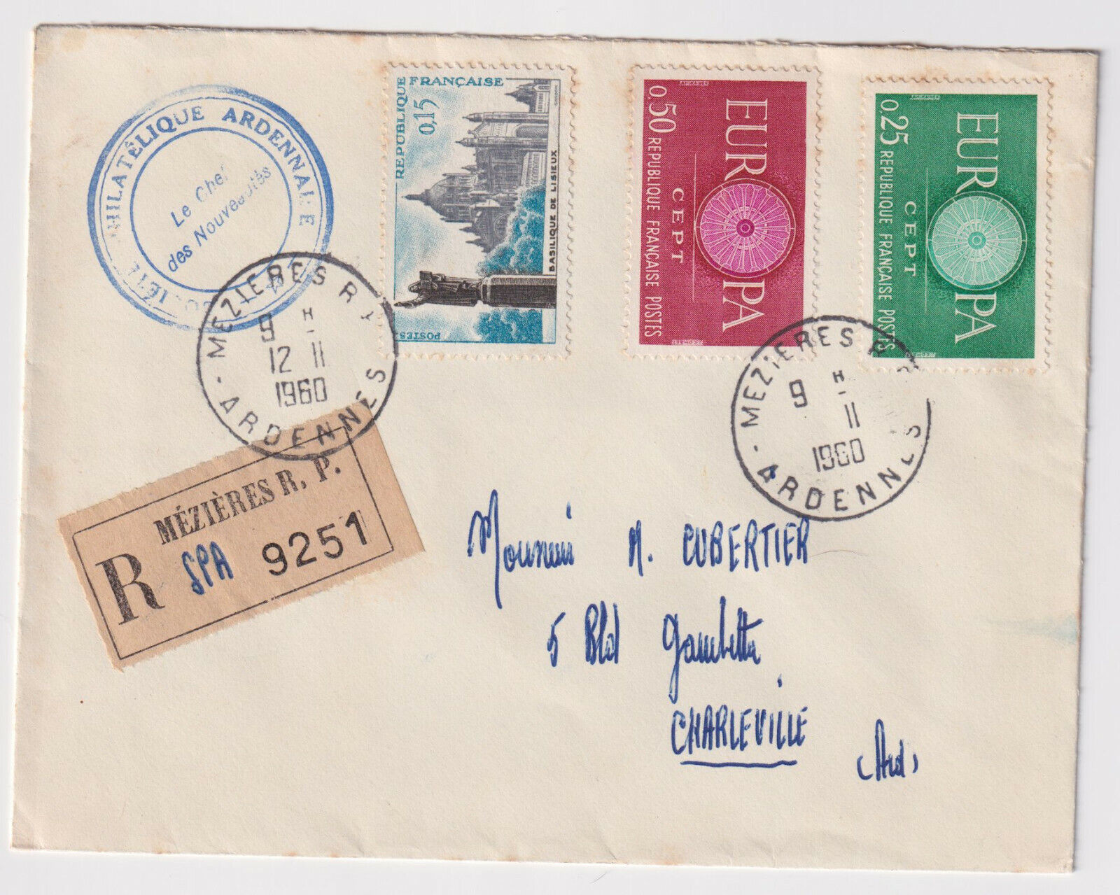 LETTRE PHILATHELIQUE RECOMMANDEE MEZIERES ARDENNES 1960 POUR CHARLEVILLE 124809468125